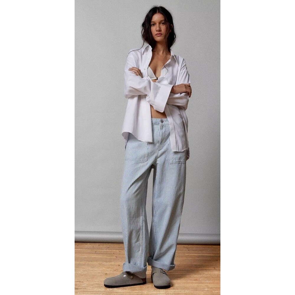 BDG Blue and White Pinstripe Wide-Leg Jeggings